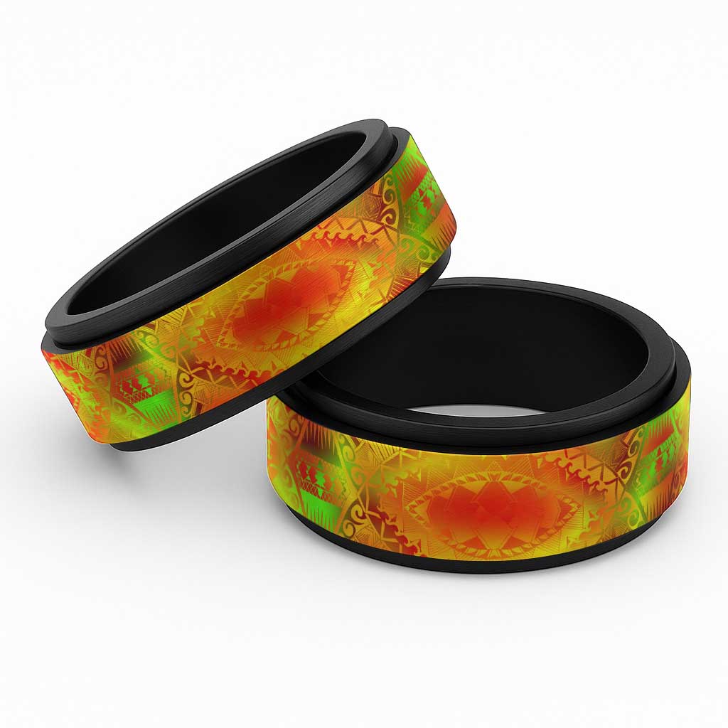 Traditional Samoa Maori Ornament Style Reggae Color Spinner Ring - Polynesian Pride