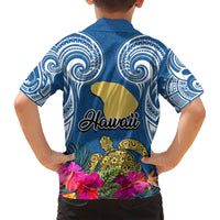 Hawaii Lanai Island Family Matching Short Sleeve Bodycon Dress and Hawaiian Shirt Hibiscus Turle and Map with Polynesian Spiral LT03 - Polynesian Pride