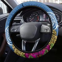 Custom Hawaii Lanai Island Steering Wheel Cover Hibiscus Turle and Map with Polynesian Spiral