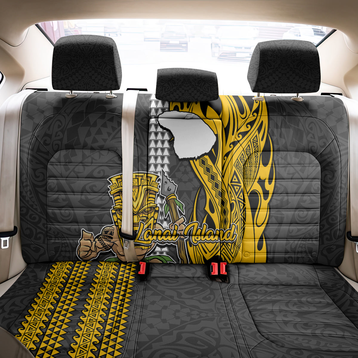 Hawaii Lanai Island Back Car Seat Cover Hawaiian Warrior and Kakau Symbols Abstract Tattoo LT03 - Polynesian Pride