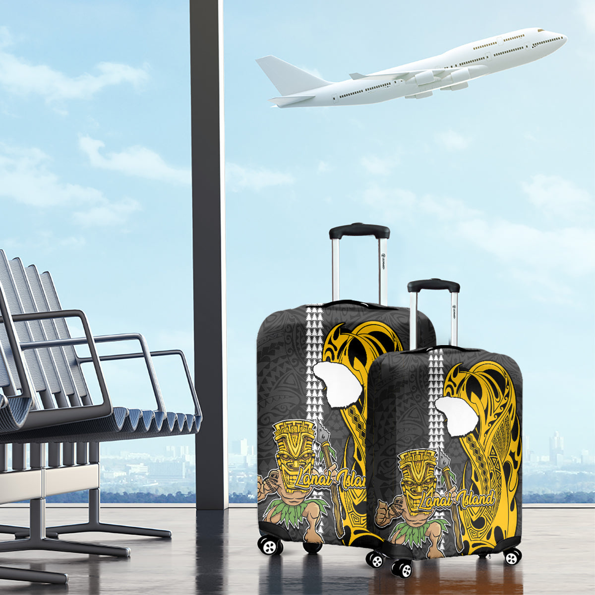 Hawaii Lanai Island Luggage Cover Hawaiian Warrior and Kakau Symbols Abstract Tattoo LT03 - Polynesian Pride