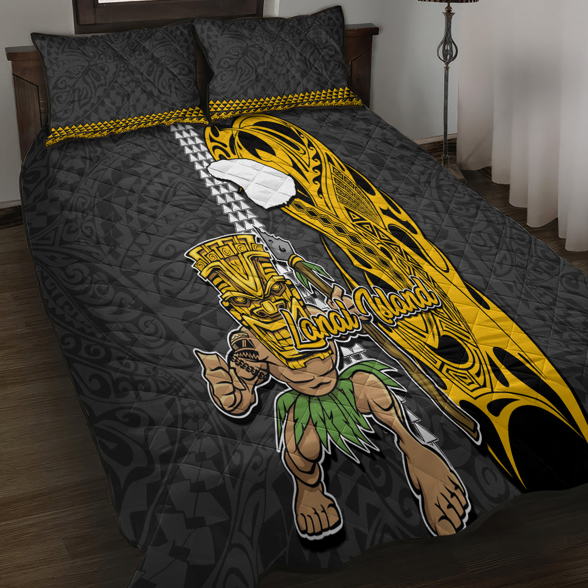 Hawaii Lanai Island Quilt Bed Set Hawaiian Warrior and Kakau Symbols Abstract Tattoo LT03 - Polynesian Pride