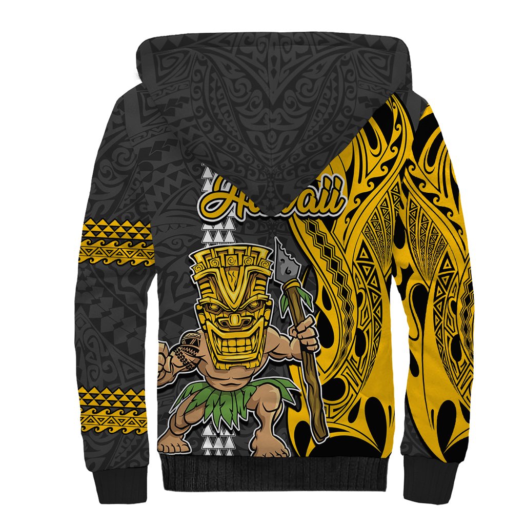 Hawaii Lanai Island Sherpa Hoodie Hawaiian Warrior and Kakau Symbols Abstract Tattoo LT03 - Polynesian Pride