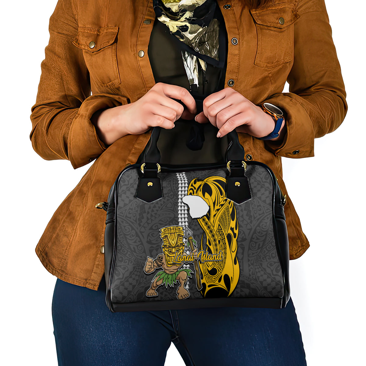Hawaii Lanai Island Shoulder Handbag Hawaiian Warrior and Kakau Symbols Abstract Tattoo LT03 - Polynesian Pride