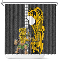 Hawaii Lanai Island Shower Curtain Hawaiian Warrior and Kakau Symbols Abstract Tattoo LT03 Yellow - Polynesian Pride