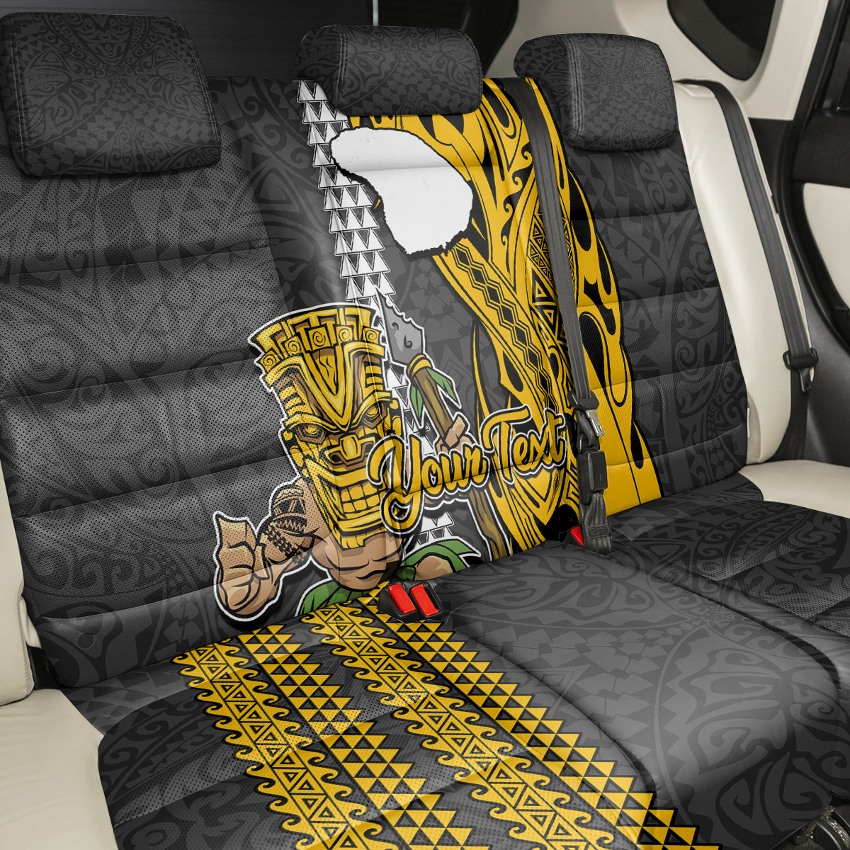 Custom Hawaii Lanai Island Back Car Seat Cover Hawaiian Warrior and Kakau Symbols Abstract Tattoo LT03 - Polynesian Pride