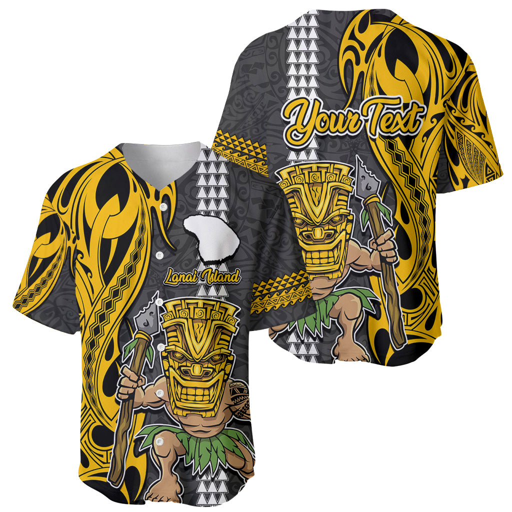 Custom Hawaii Lanai Island Baseball Jersey Hawaiian Warrior and Kakau Symbols Abstract Tattoo LT03 - Polynesian Pride