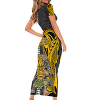 Custom Hawaii Lanai Island Short Sleeve Bodycon Dress Hawaiian Warrior and Kakau Symbols Abstract Tattoo LT03 - Polynesian Pride