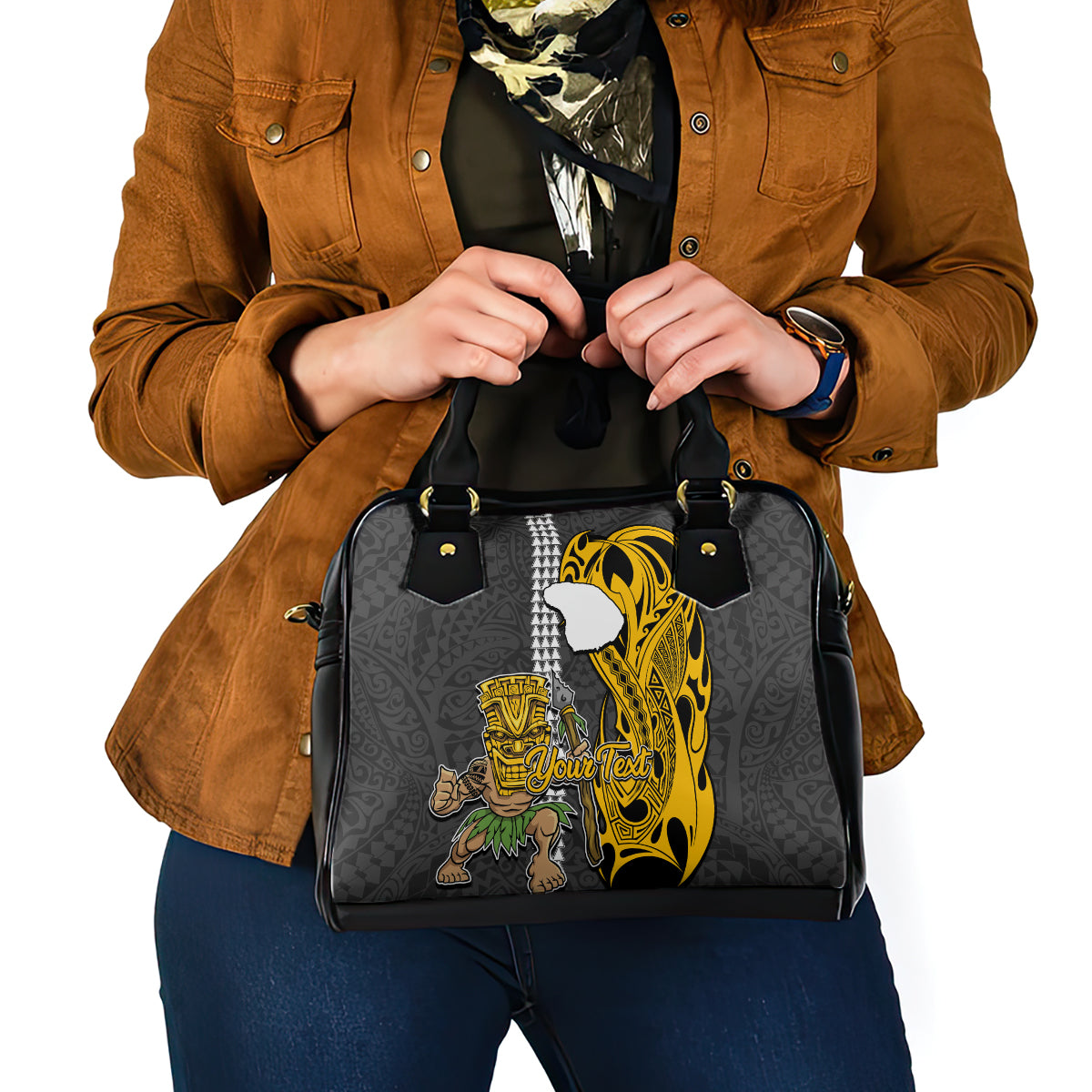 Custom Hawaii Lanai Island Shoulder Handbag Hawaiian Warrior and Kakau Symbols Abstract Tattoo LT03 - Polynesian Pride