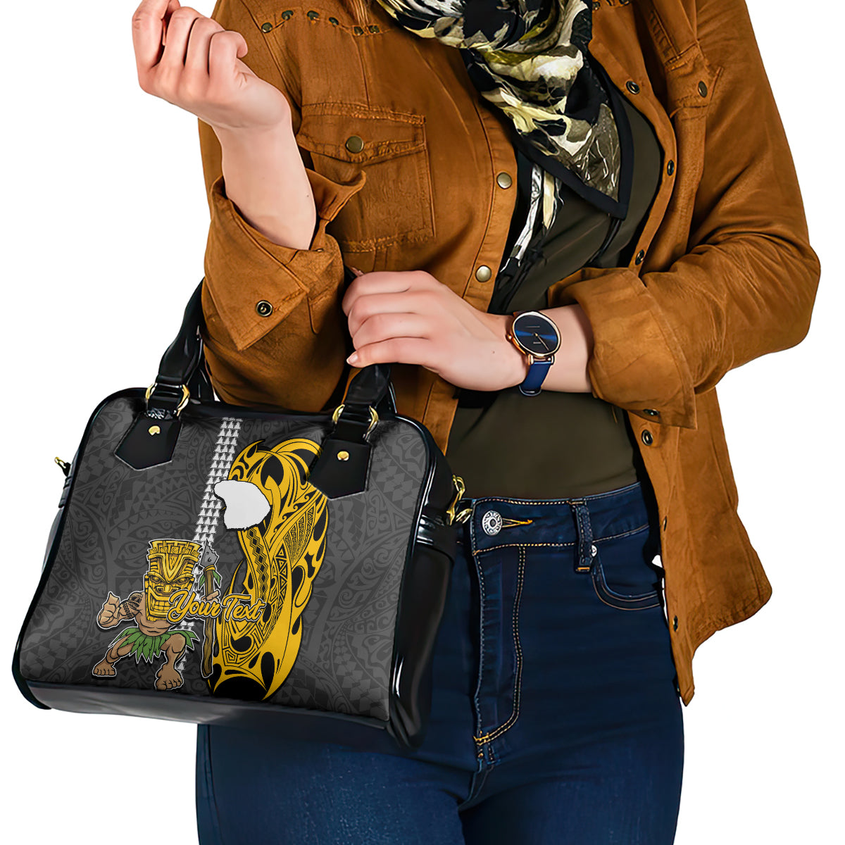 Custom Hawaii Lanai Island Shoulder Handbag Hawaiian Warrior and Kakau Symbols Abstract Tattoo LT03 - Polynesian Pride