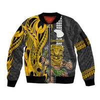 Custom Hawaii Lanai Island Sleeve Zip Bomber Jacket Hawaiian Warrior and Kakau Symbols Abstract Tattoo LT03 Unisex Yellow - Polynesian Pride
