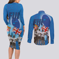 Fiji Rugby Sevens Couples Matching Long Sleeve Bodycon Dress and Long Sleeve Button Shirt Commemorate Gold Medal - Rio de Janeiro 2016 LT03 - Polynesian Pride