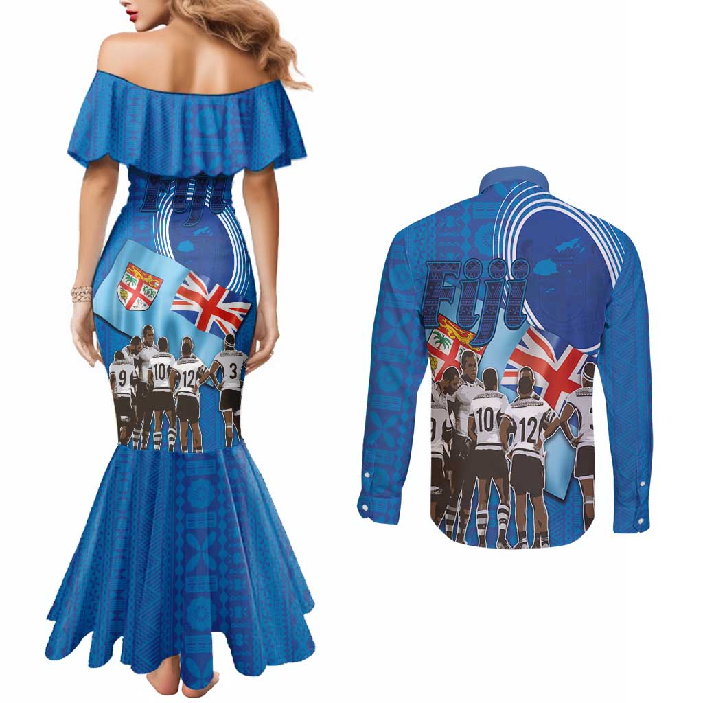 Fiji Rugby Sevens Couples Matching Mermaid Dress and Long Sleeve Button Shirt Commemorate Gold Medal - Rio de Janeiro 2016 LT03 - Polynesian Pride
