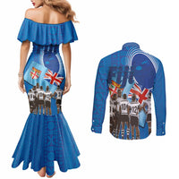 Fiji Rugby Sevens Couples Matching Mermaid Dress and Long Sleeve Button Shirt Commemorate Gold Medal - Rio de Janeiro 2016 LT03 - Polynesian Pride