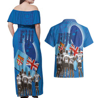 Fiji Rugby Sevens Couples Matching Off Shoulder Maxi Dress and Hawaiian Shirt Commemorate Gold Medal - Rio de Janeiro 2016 LT03 - Polynesian Pride