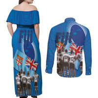 Fiji Rugby Sevens Couples Matching Off Shoulder Maxi Dress and Long Sleeve Button Shirt Commemorate Gold Medal - Rio de Janeiro 2016 LT03 - Polynesian Pride