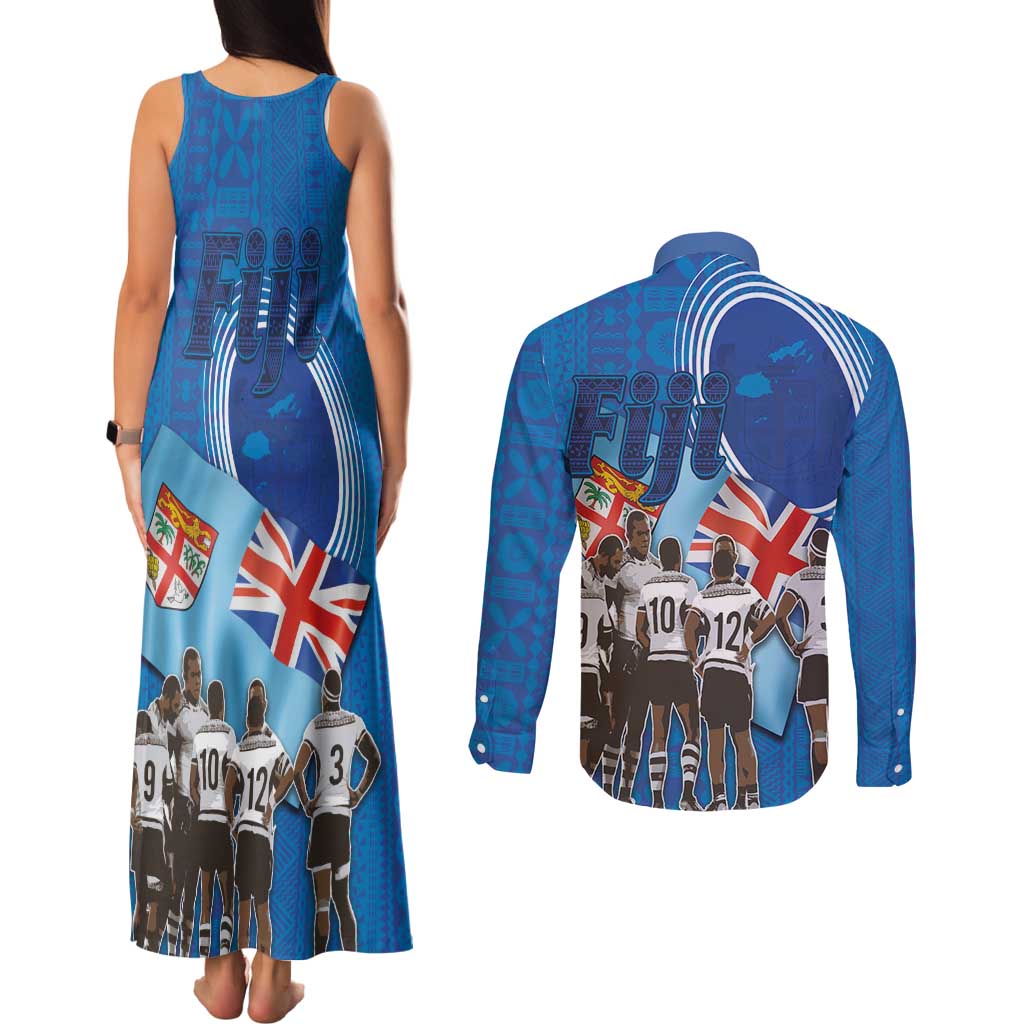Fiji Rugby Sevens Couples Matching Tank Maxi Dress and Long Sleeve Button Shirt Commemorate Gold Medal - Rio de Janeiro 2016 LT03 - Polynesian Pride