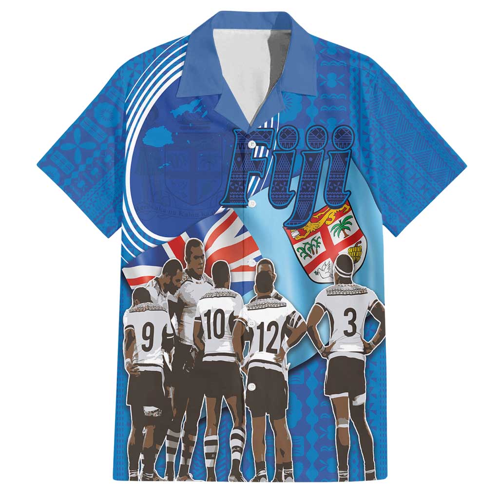 Fiji Rugby Sevens Family Matching Summer Maxi Dress and Hawaiian Shirt Commemorate Gold Medal - Rio de Janeiro 2016 LT03 Dad's Shirt - Short Sleeve Blue - Polynesian Pride