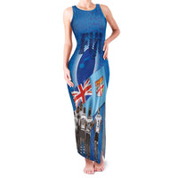 Fiji Rugby Sevens Family Matching Tank Maxi Dress and Hawaiian Shirt Commemorate Gold Medal - Rio de Janeiro 2016 LT03 Mom's Dress Blue - Polynesian Pride