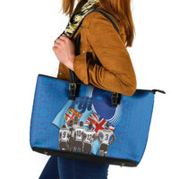 Fiji Rugby Sevens Leather Tote Bag Commemorate Gold Medal - Rio de Janeiro 2016 LT03 Blue - Polynesian Pride