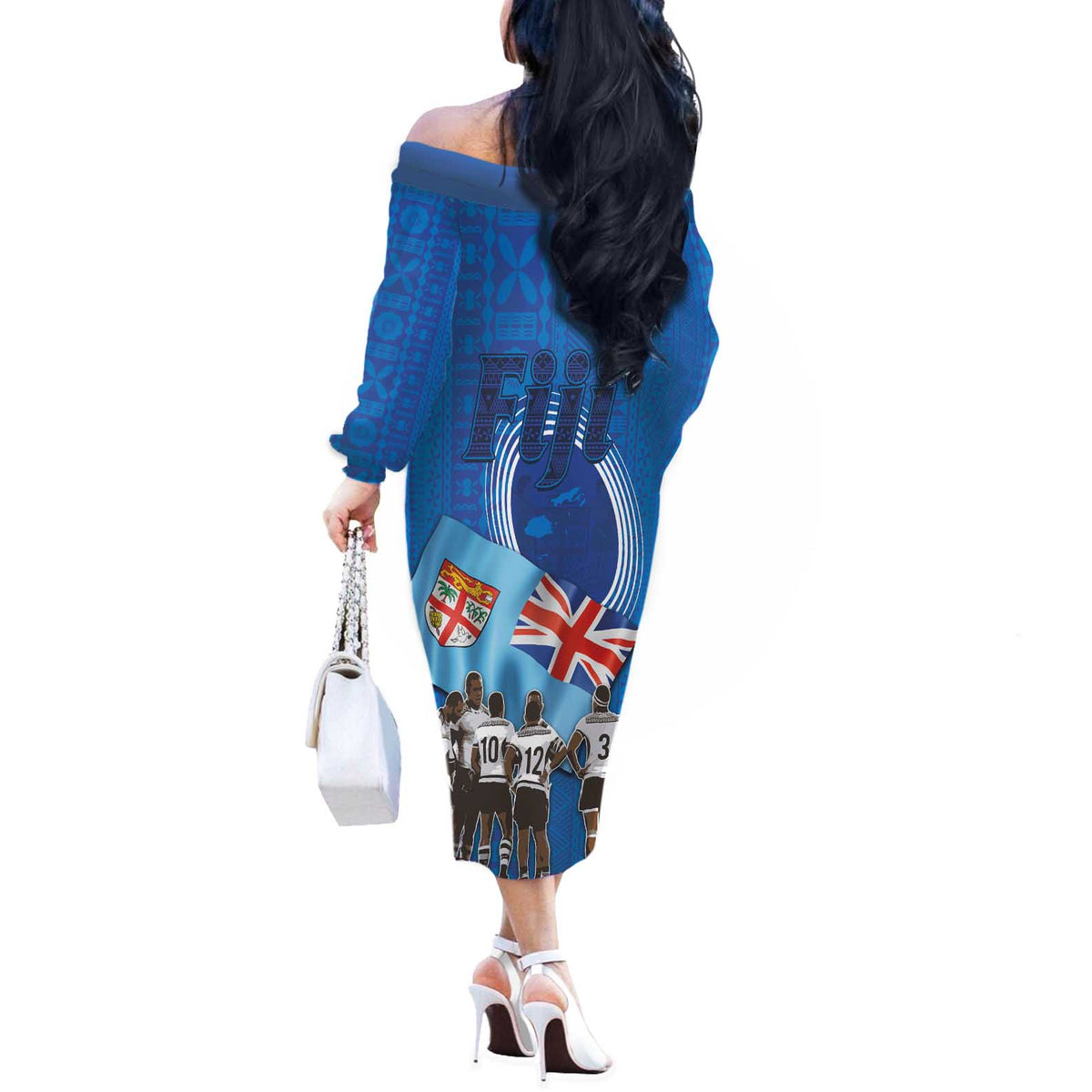 Fiji Rugby Sevens Off The Shoulder Long Sleeve Dress Commemorate Gold Medal - Rio de Janeiro 2016 LT03 - Polynesian Pride