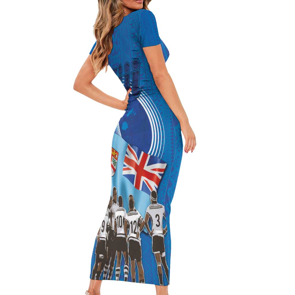 Fiji Rugby Sevens Short Sleeve Bodycon Dress Commemorate Gold Medal - Rio de Janeiro 2016 LT03 - Polynesian Pride