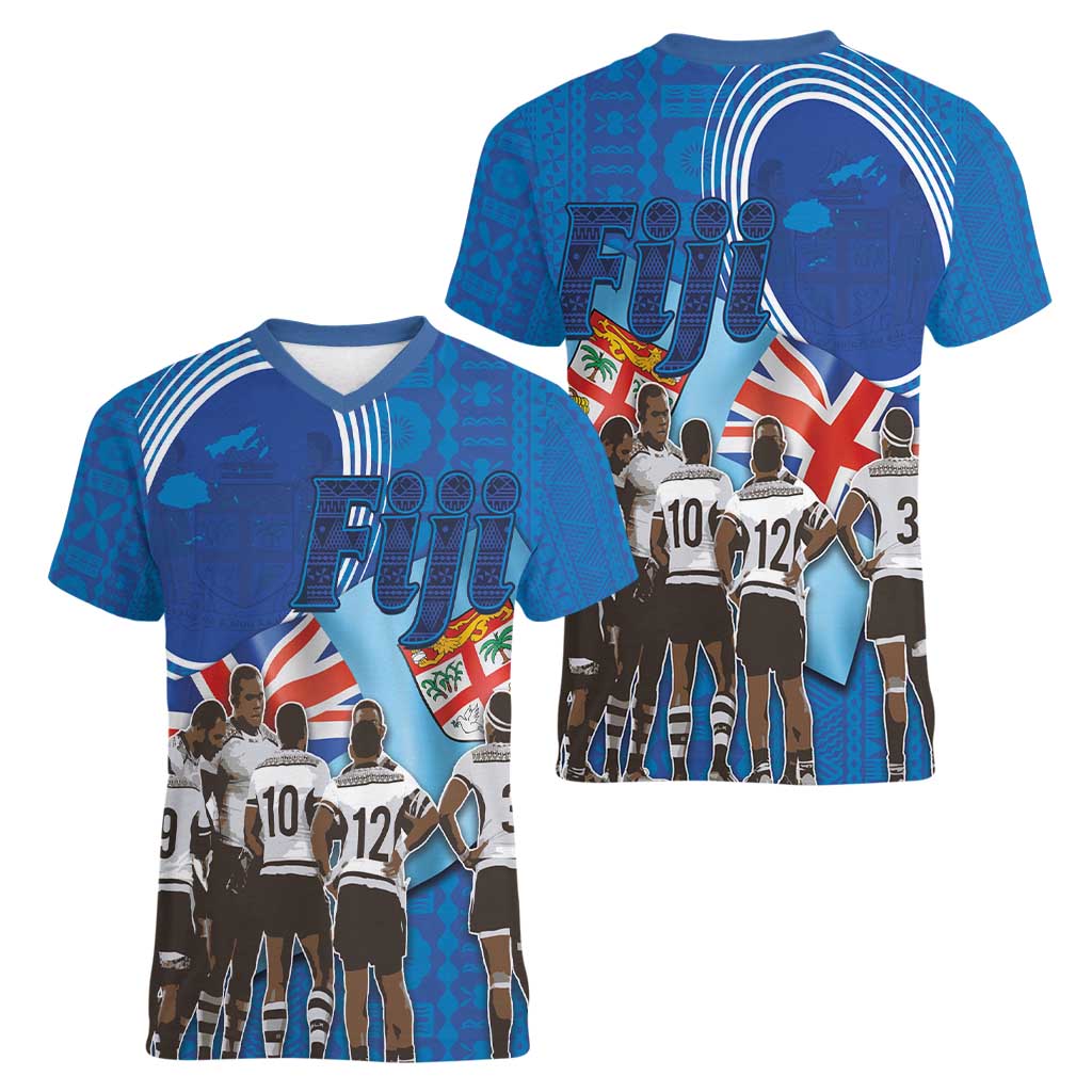 Fiji Rugby Sevens Women V-Neck T-Shirt Commemorate Gold Medal - Rio de Janeiro 2016 LT03 - Polynesian Pride