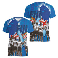 Fiji Rugby Sevens Women V-Neck T-Shirt Commemorate Gold Medal - Rio de Janeiro 2016 LT03 - Polynesian Pride