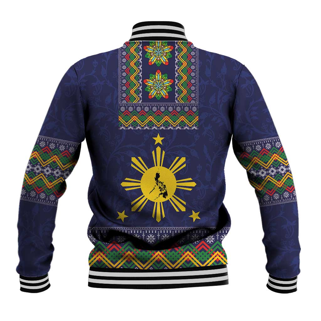 Philippines Merry Christmas Baseball Jacket Maligayang Pasko with Parol and Xmas Pattern Barong Style