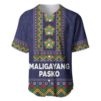 Philippines Merry Christmas Baseball Jersey Maligayang Pasko with Parol and Xmas Pattern Barong Style LT03 Blue - Polynesian Pride