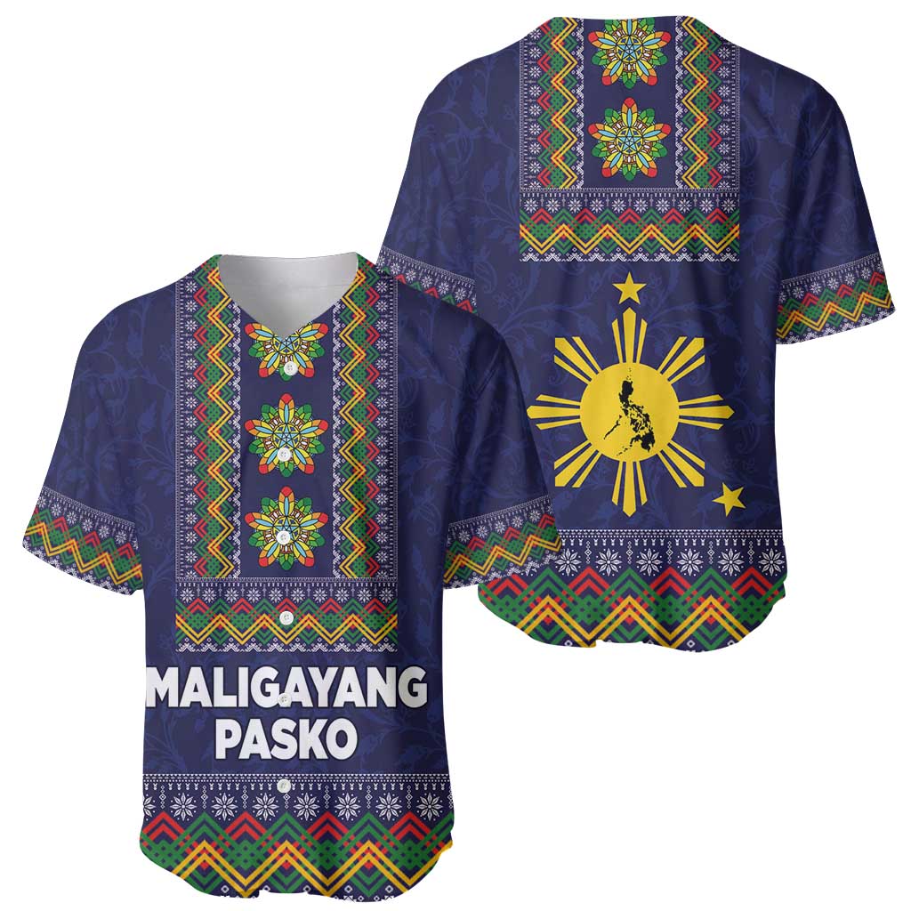 Philippines Merry Christmas Baseball Jersey Maligayang Pasko with Parol and Xmas Pattern Barong Style LT03 - Polynesian Pride