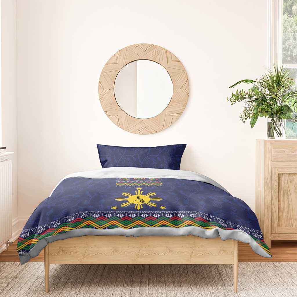 Philippines Merry Christmas Bedding Set Maligayang Pasko with Parol and Xmas Pattern Barong Style