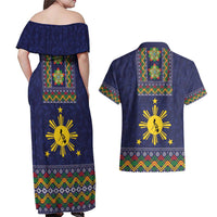 Philippines Merry Christmas Couples Matching Off Shoulder Maxi Dress and Hawaiian Shirt Maligayang Pasko with Parol and Xmas Pattern Barong Style LT03 - Polynesian Pride