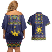 Philippines Merry Christmas Couples Matching Off Shoulder Short Dress and Hawaiian Shirt Maligayang Pasko with Parol and Xmas Pattern Barong Style LT03 - Polynesian Pride