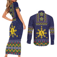Philippines Merry Christmas Couples Matching Short Sleeve Bodycon Dress and Long Sleeve Button Shirt Maligayang Pasko with Parol and Xmas Pattern Barong Style LT03 - Polynesian Pride