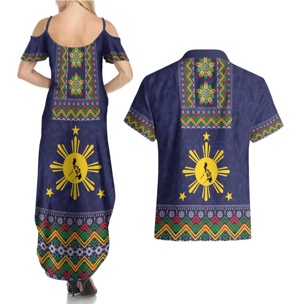 Philippines Merry Christmas Couples Matching Summer Maxi Dress and Hawaiian Shirt Maligayang Pasko with Parol and Xmas Pattern Barong Style LT03 - Polynesian Pride