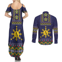 Philippines Merry Christmas Couples Matching Summer Maxi Dress and Long Sleeve Button Shirt Maligayang Pasko with Parol and Xmas Pattern Barong Style LT03 - Polynesian Pride