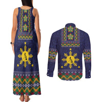Philippines Merry Christmas Couples Matching Tank Maxi Dress and Long Sleeve Button Shirt Maligayang Pasko with Parol and Xmas Pattern Barong Style LT03 - Polynesian Pride