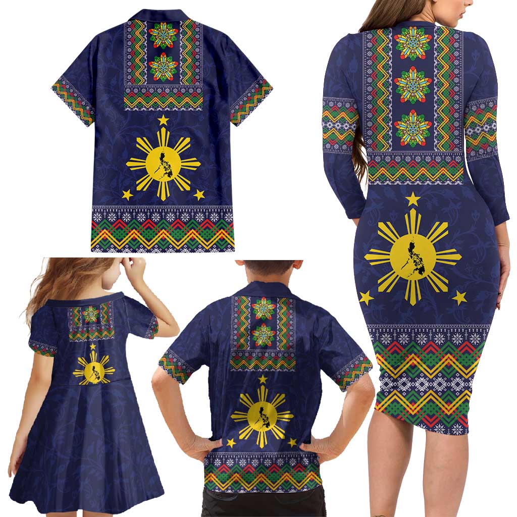 Philippines Merry Christmas Family Matching Long Sleeve Bodycon Dress and Hawaiian Shirt Maligayang Pasko with Parol and Xmas Pattern Barong Style LT03 - Polynesian Pride