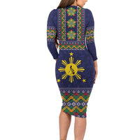 Philippines Merry Christmas Family Matching Long Sleeve Bodycon Dress and Hawaiian Shirt Maligayang Pasko with Parol and Xmas Pattern Barong Style LT03 - Polynesian Pride