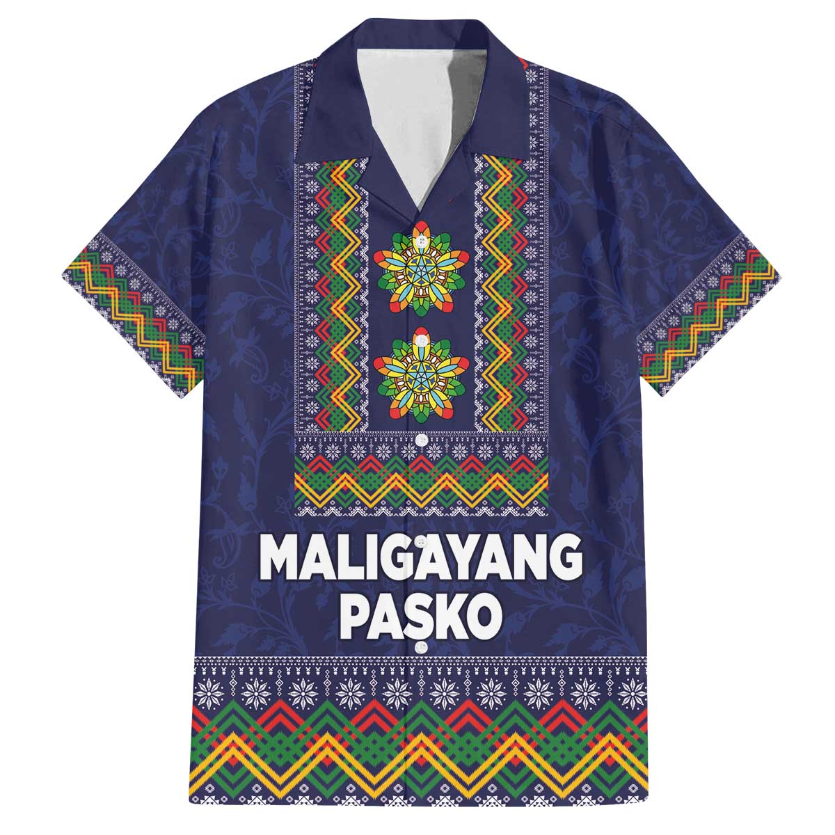 Philippines Merry Christmas Family Matching Off The Shoulder Long Sleeve Dress and Hawaiian Shirt Maligayang Pasko with Parol and Xmas Pattern Barong Style LT03 Dad's Shirt - Short Sleeve Blue - Polynesian Pride