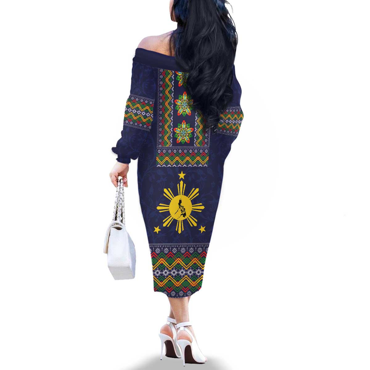 Philippines Merry Christmas Family Matching Off The Shoulder Long Sleeve Dress and Hawaiian Shirt Maligayang Pasko with Parol and Xmas Pattern Barong Style LT03 - Polynesian Pride