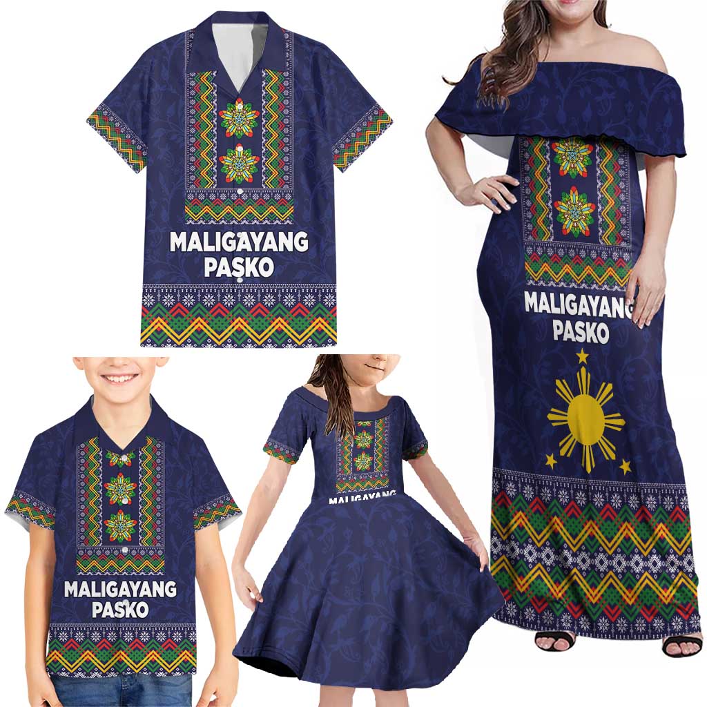 Philippines Merry Christmas Family Matching Off Shoulder Maxi Dress and Hawaiian Shirt Maligayang Pasko with Parol and Xmas Pattern Barong Style LT03 - Polynesian Pride