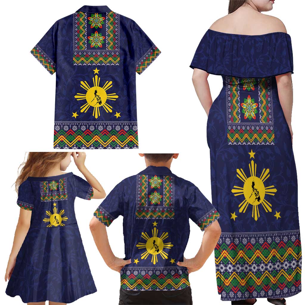 Philippines Merry Christmas Family Matching Off Shoulder Maxi Dress and Hawaiian Shirt Maligayang Pasko with Parol and Xmas Pattern Barong Style LT03 - Polynesian Pride