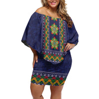 Philippines Merry Christmas Family Matching Off Shoulder Short Dress and Hawaiian Shirt Maligayang Pasko with Parol and Xmas Pattern Barong Style LT03 Mom's Dress Blue - Polynesian Pride
