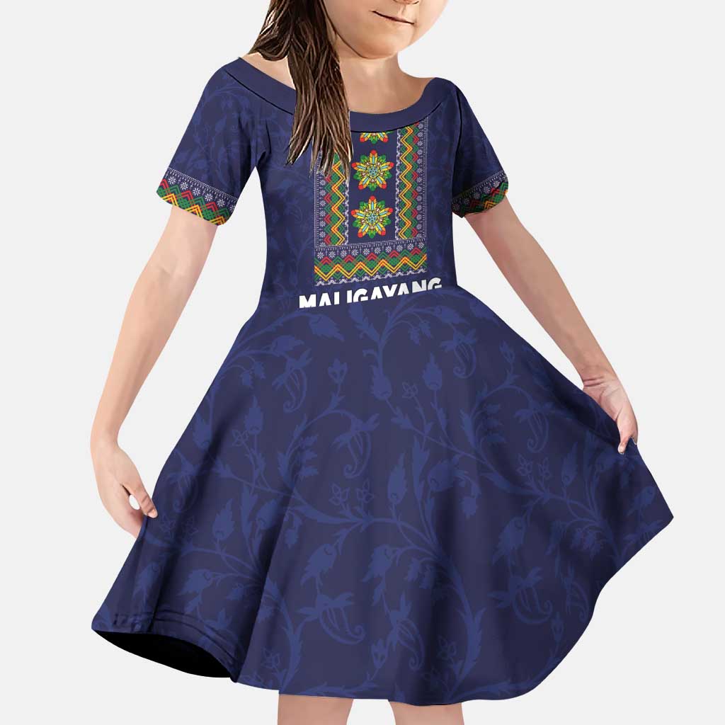 Philippines Merry Christmas Family Matching Puletasi and Hawaiian Shirt Maligayang Pasko with Parol and Xmas Pattern Barong Style LT03 Daughter's Dress Blue - Polynesian Pride