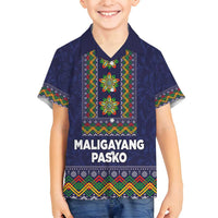 Philippines Merry Christmas Family Matching Puletasi and Hawaiian Shirt Maligayang Pasko with Parol and Xmas Pattern Barong Style LT03 Son's Shirt Blue - Polynesian Pride