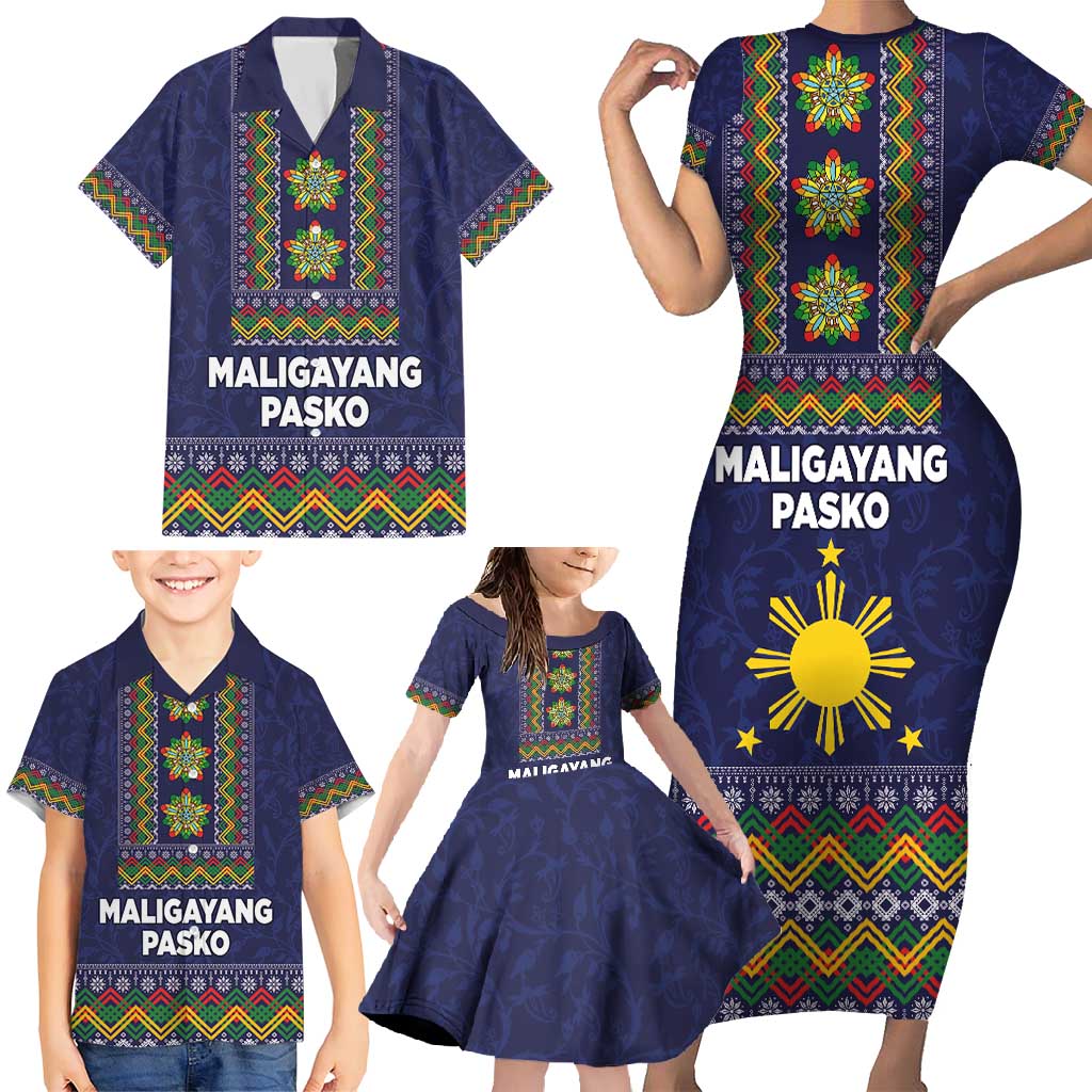 Philippines Merry Christmas Family Matching Short Sleeve Bodycon Dress and Hawaiian Shirt Maligayang Pasko with Parol and Xmas Pattern Barong Style LT03 - Polynesian Pride