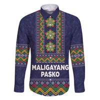 Philippines Merry Christmas Family Matching Short Sleeve Bodycon Dress and Hawaiian Shirt Maligayang Pasko with Parol and Xmas Pattern Barong Style LT03 Dad's Shirt - Long Sleeve Blue - Polynesian Pride