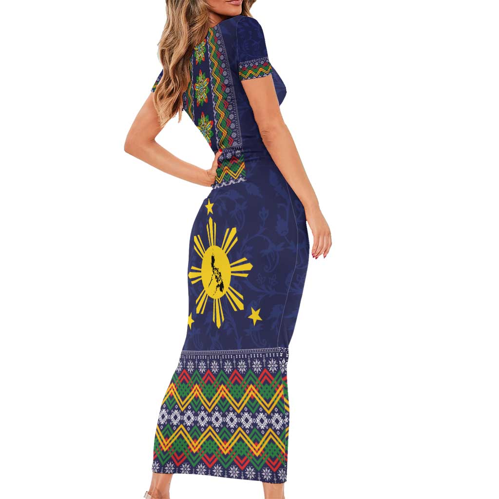 Philippines Merry Christmas Family Matching Short Sleeve Bodycon Dress and Hawaiian Shirt Maligayang Pasko with Parol and Xmas Pattern Barong Style LT03 - Polynesian Pride